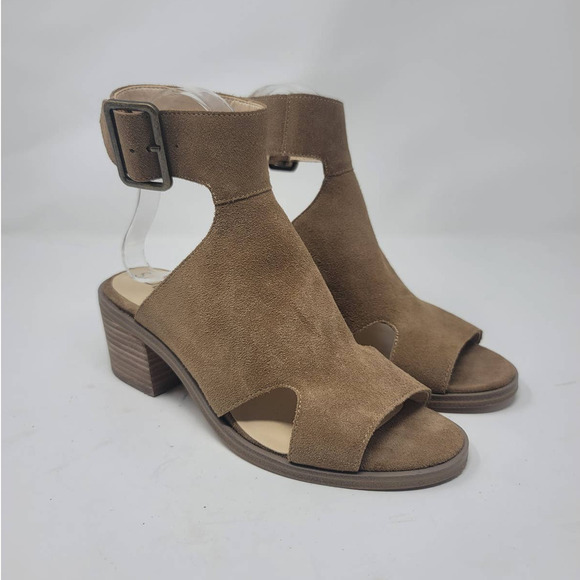 Sole Society Tally Sandal Size 6.5M Round Open Toe Block Heel Honey Suede Upper - Picture 8 of 8